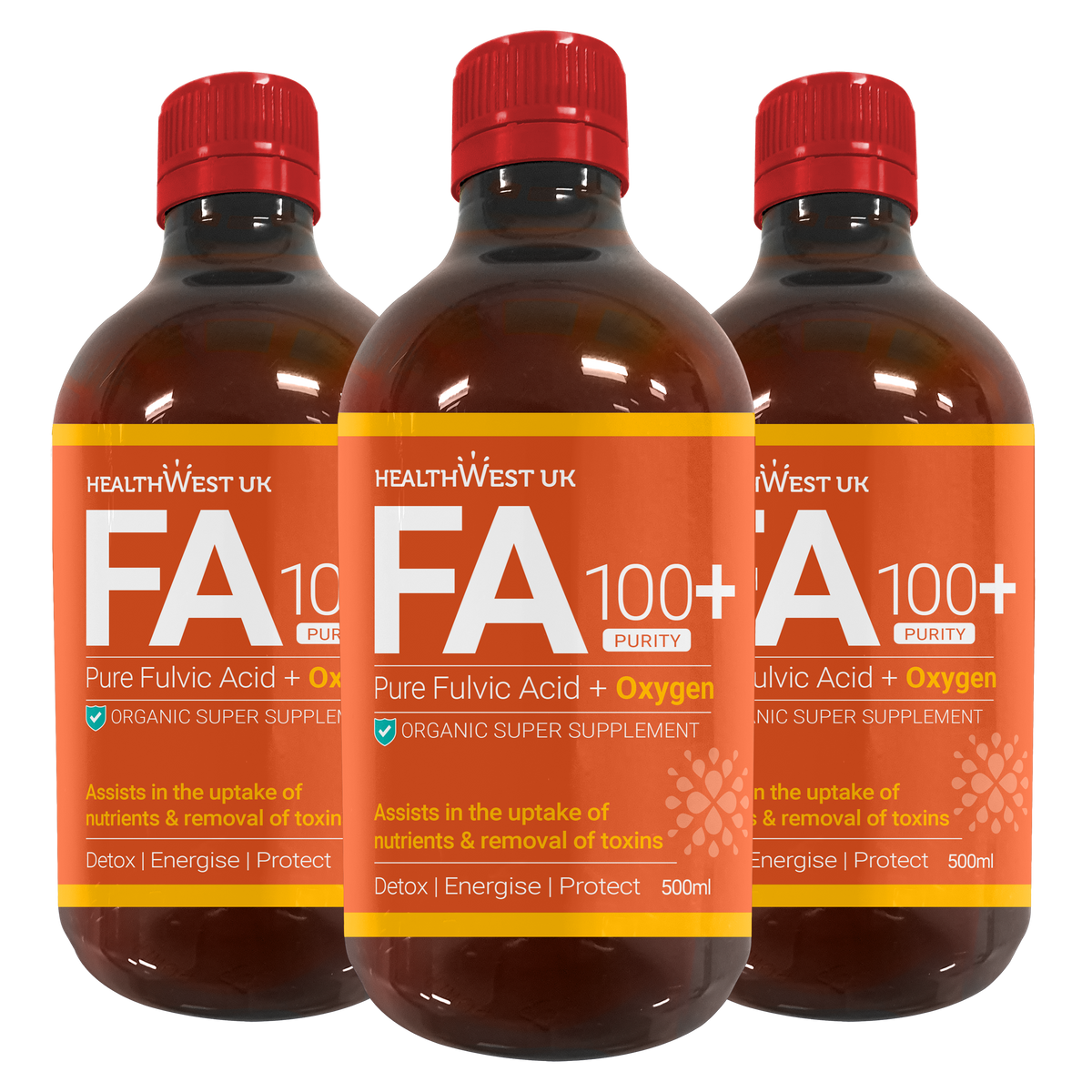 Healthwest FA100+ Pure Fulvic with Oxygen 500ml x 3 Bottle Bundle image 0